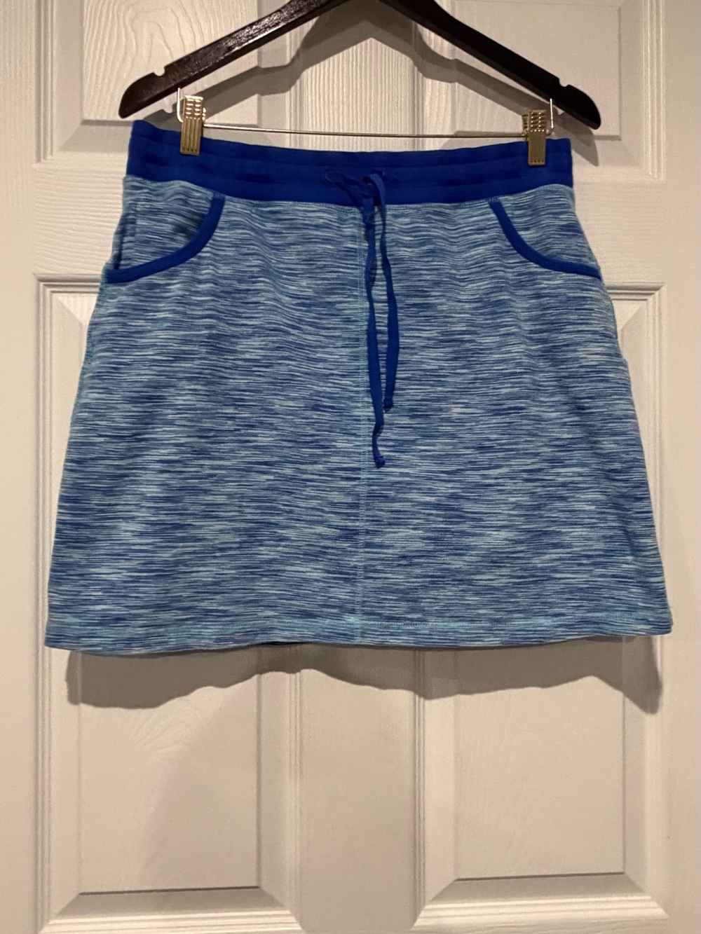 Talbots Light Blue Space-Dye Drawstring Skirt with Royal Blue Trim